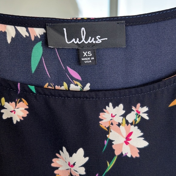 Lulus long sleeve mini dress, navy blue with floral pattern - Picture 3 of 4